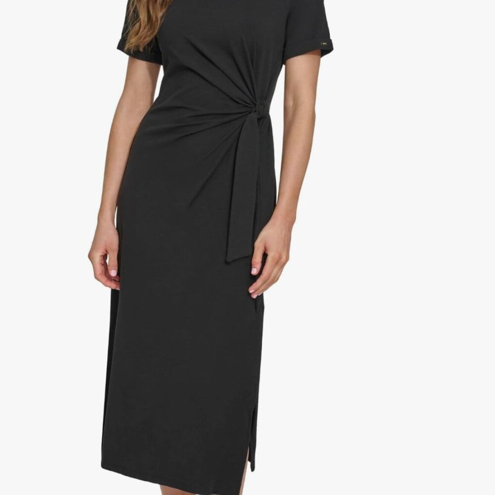 DKNY Women's Front Tie Boat Neck Short Sleeve Dress Size M